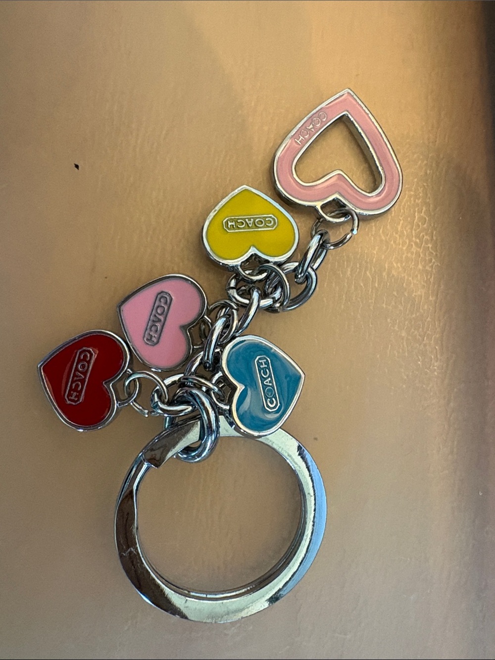 Coach Colorful Enamel Heart Charm Keyring - Pink, Yellow, Blue, Red